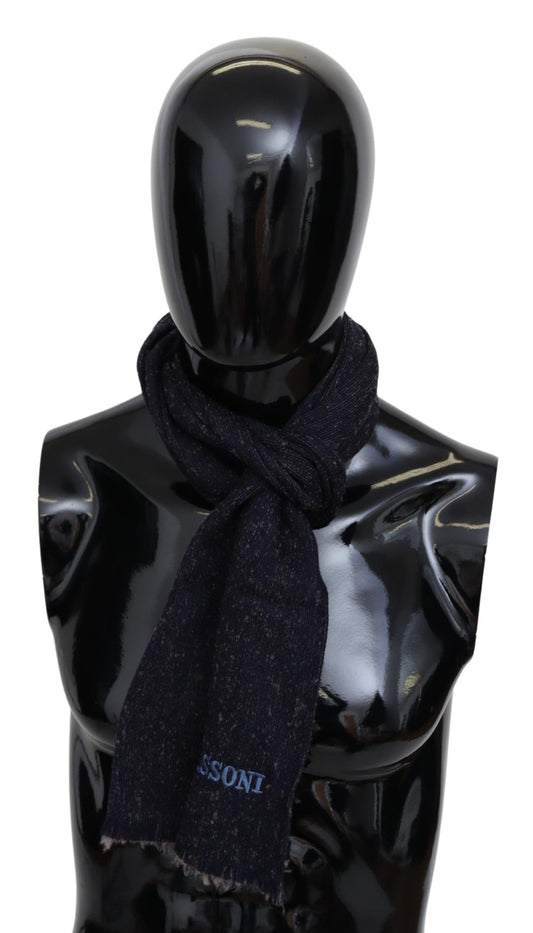 Black Wool Knit Unisex Neck Warmer Wrap Logo Scarf