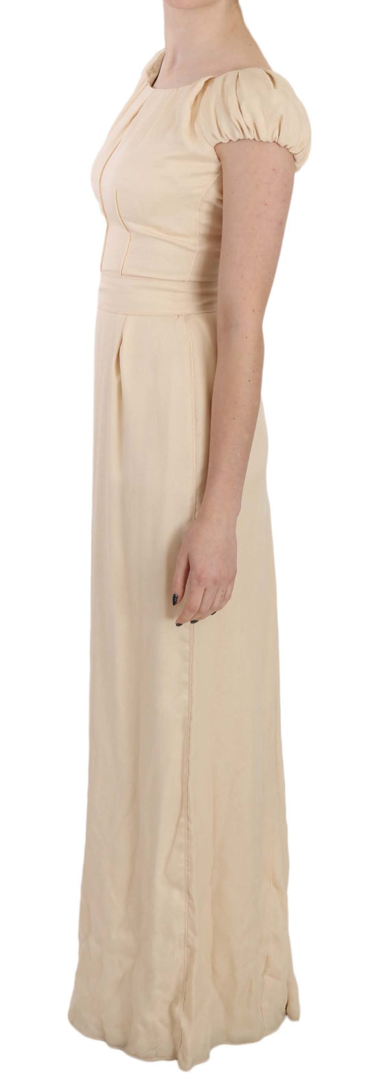 Beige Silk Column Cap Sleeve Gown Dress