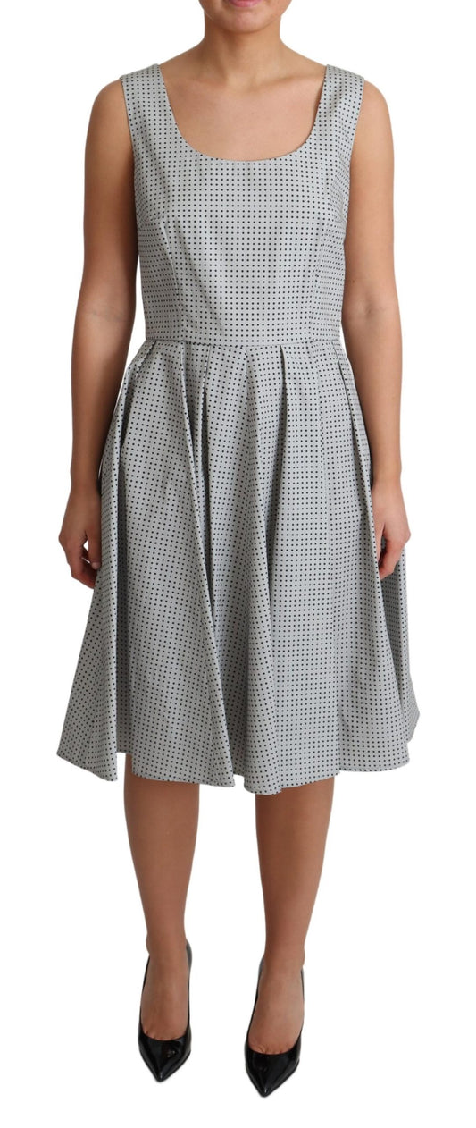 Gray Polka Dotted Cotton A-Line Dress