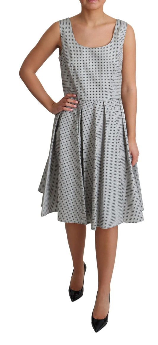 Gray Polka Dotted Cotton A-Line Dress