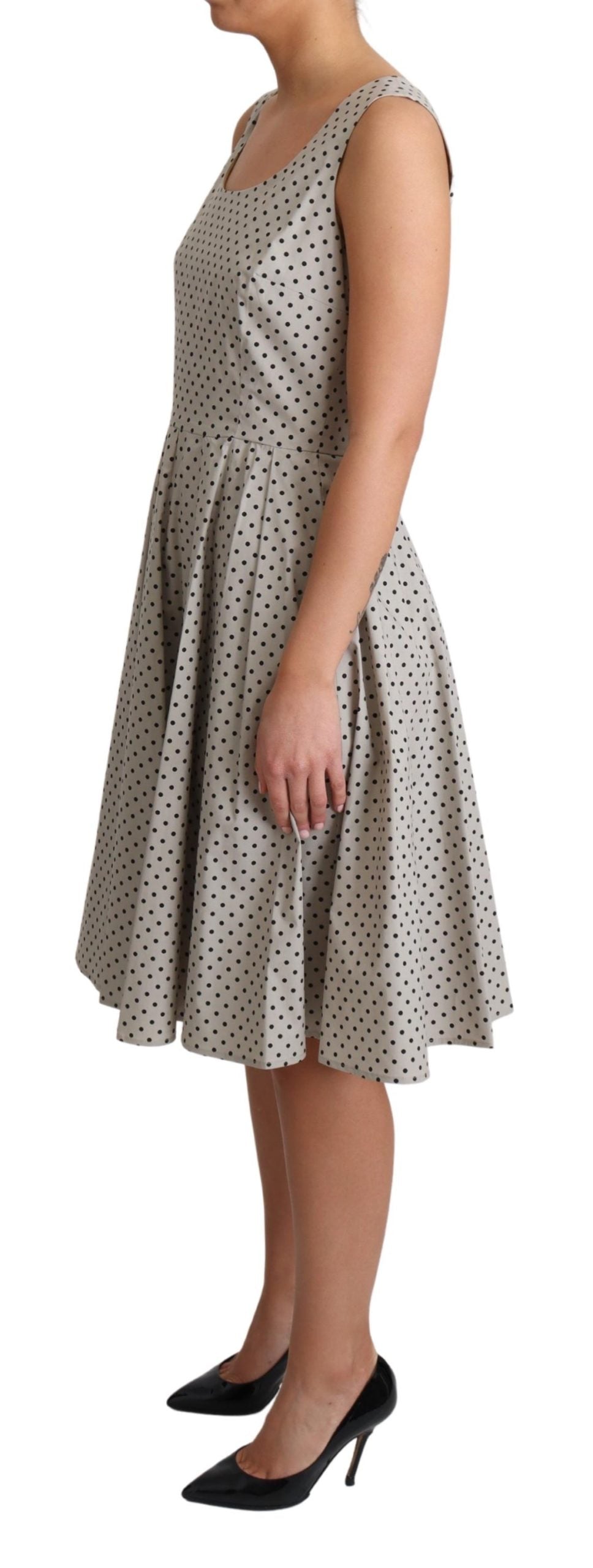 Beige Polka Dotted Cotton A-Line Dress