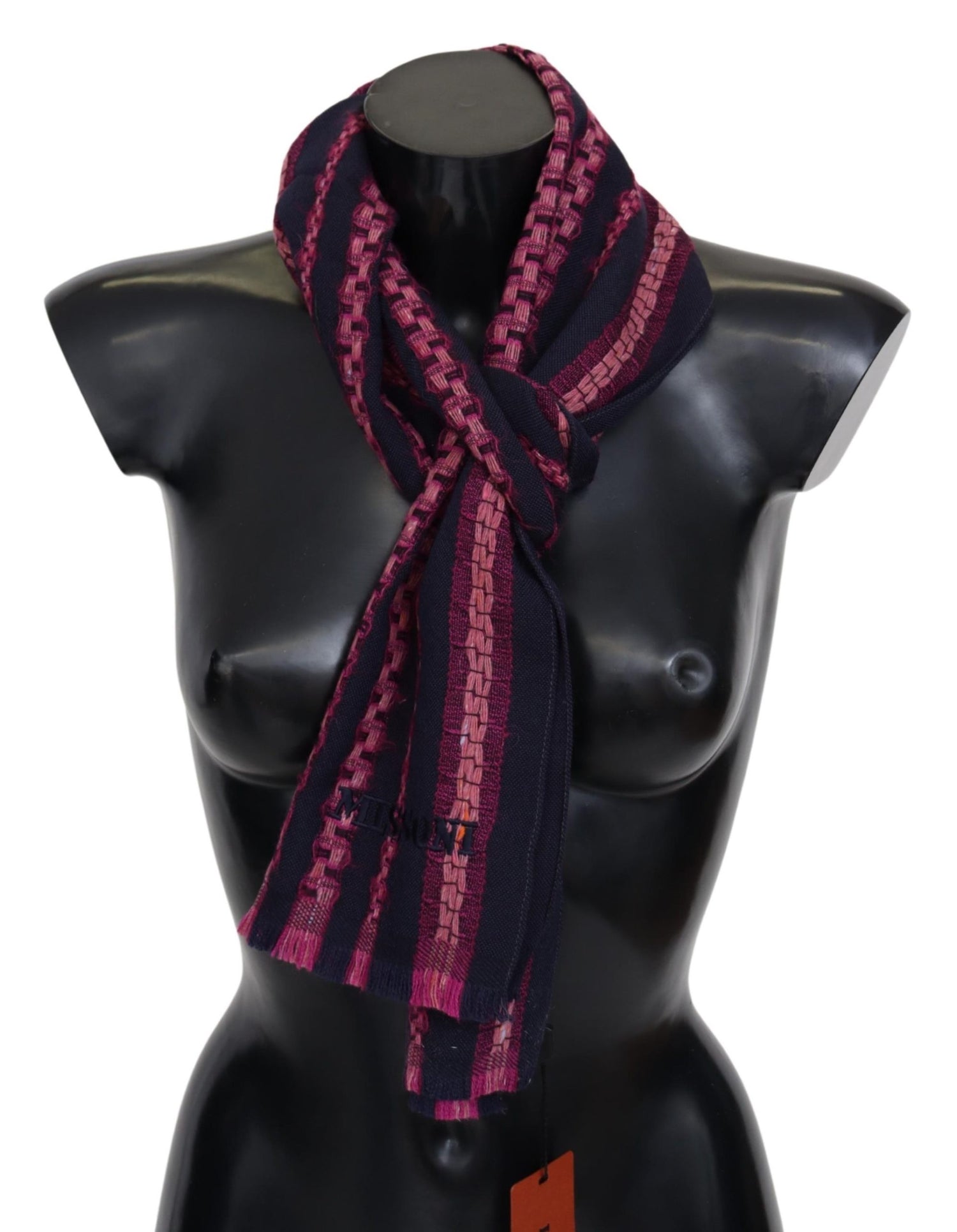 Black Pink Patterned Wool Unisex Neck Wrap Shawl