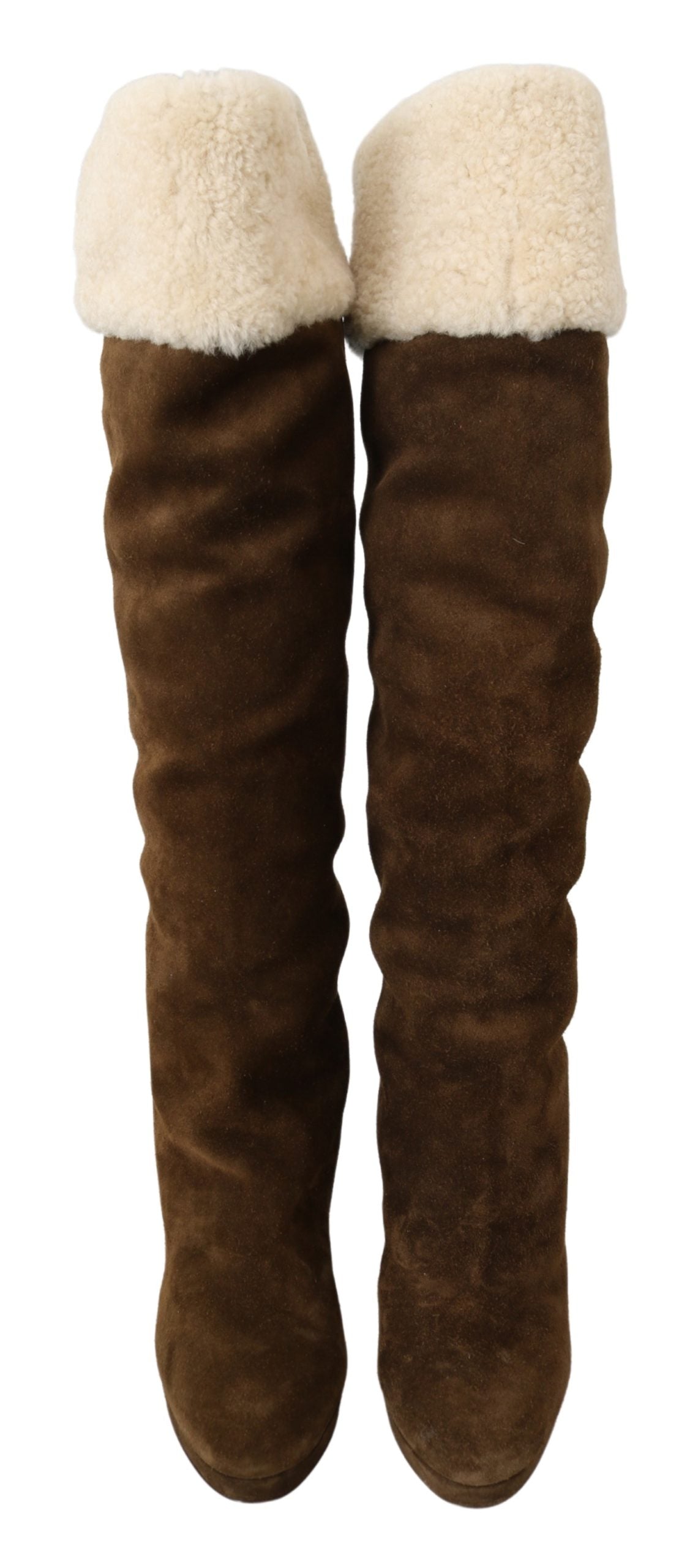 Brown Suede Shearling Knee High Boots Shoes