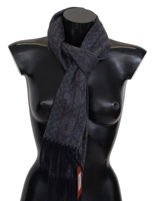Black Gray Striped Wool Unisex Neck Wrap Scarf