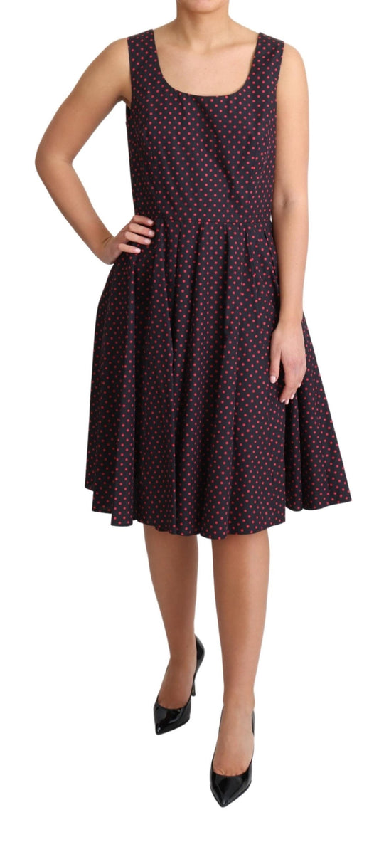 Red Blue Polka Cotton A-Line Gown Dress