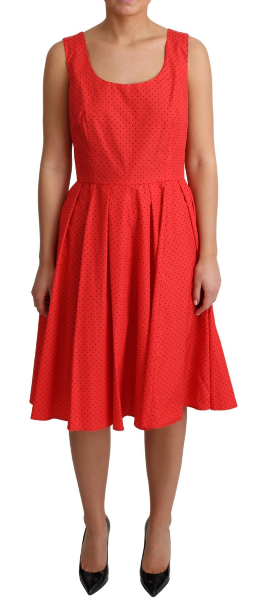 Red Polka Dotted Cotton A-Line  Dress
