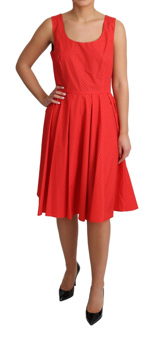 Red Polka Dotted Cotton A-Line  Dress