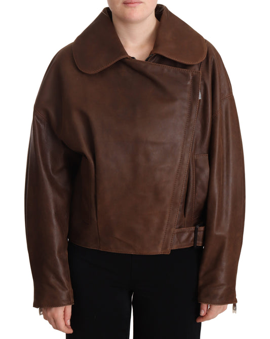 Brown Bull Leather Collared Biker Jacket