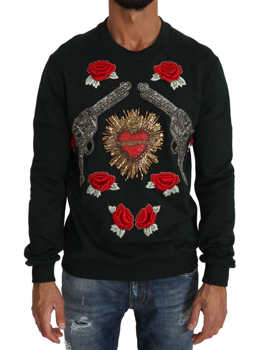 Green Crystal Heart Roses Gun Sweater