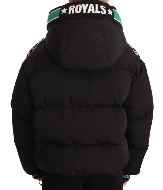 Black Green Logo Parka Hooded Puffer Winter Jacket