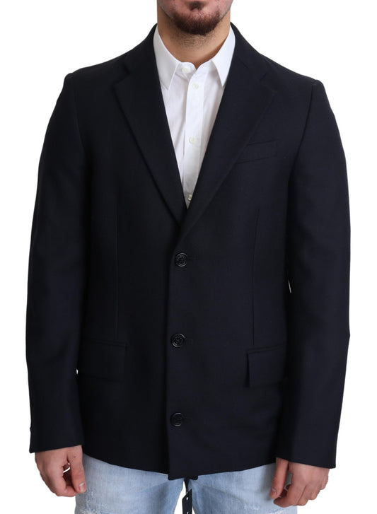 Dark Blue Wool Single Breasted Coat Jacket