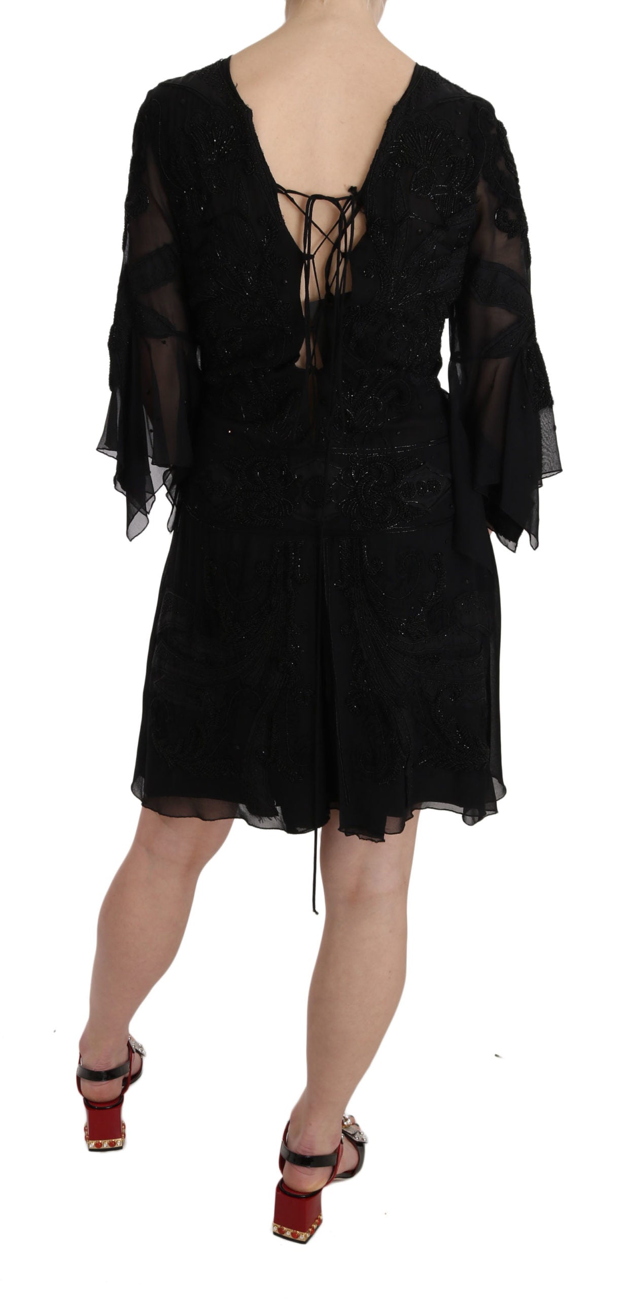 Black Sequined Silk Mini Shift Gown