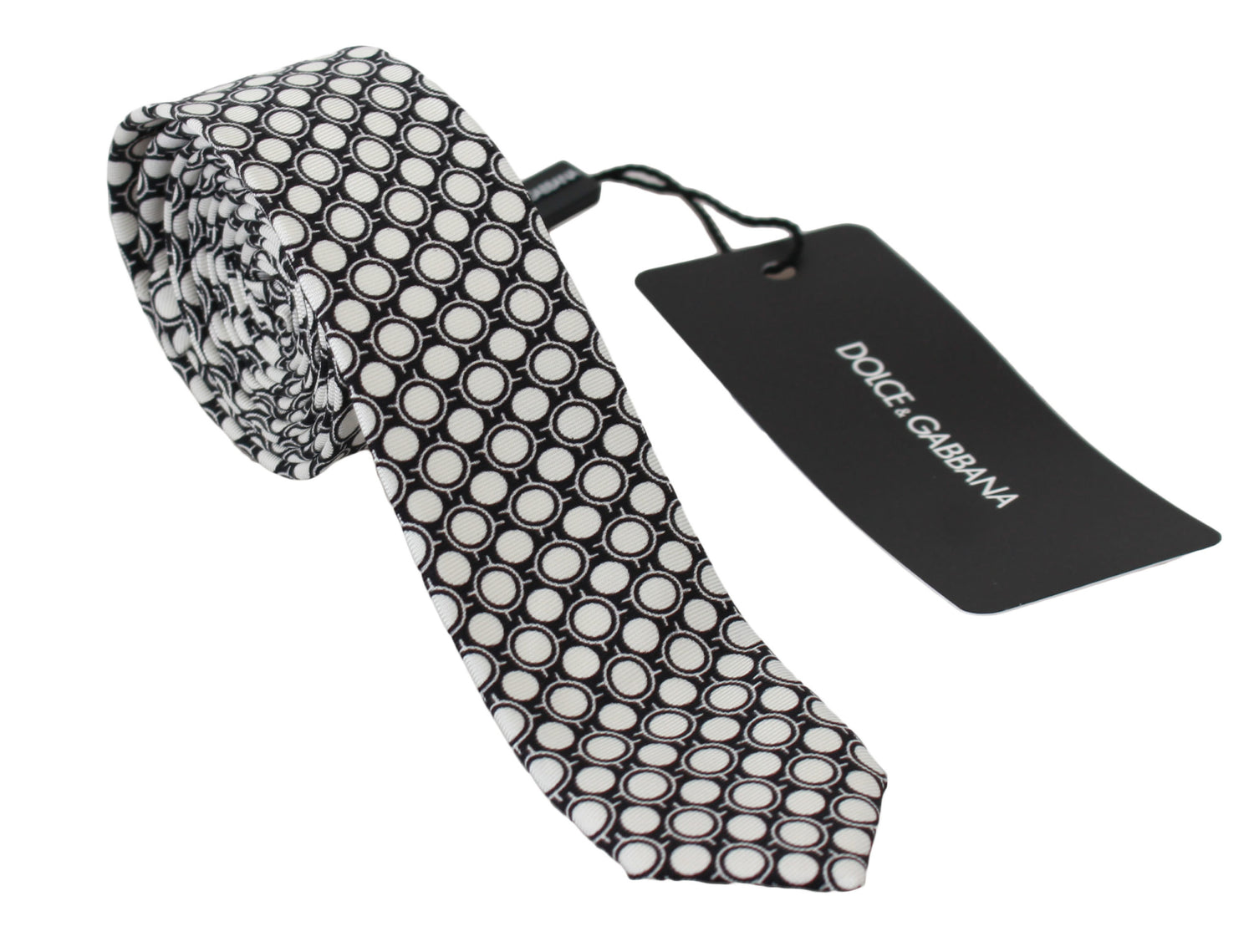 Black White Prtinted 100% Silk Necktie
