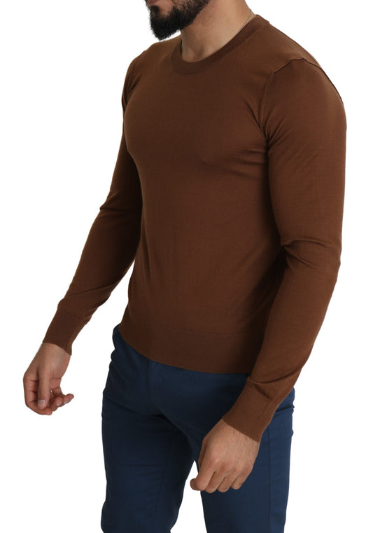 Brown 100% Cashmere Crewneck Pullover Sweater