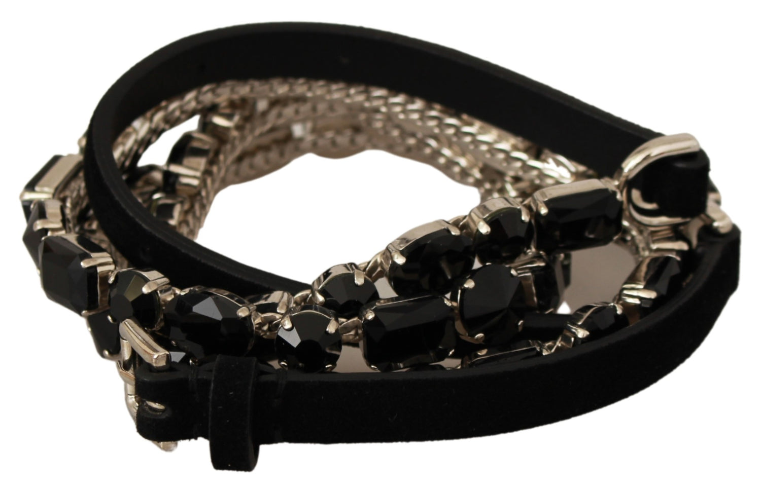 Black Leather Crystals Waist Belt