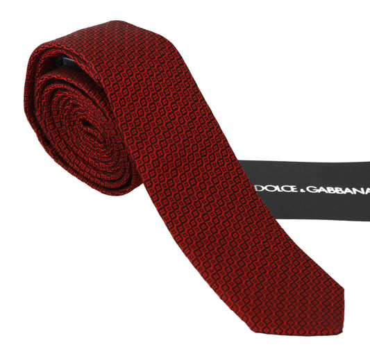 Red Patterned Classic Mens Slim Necktie Tie