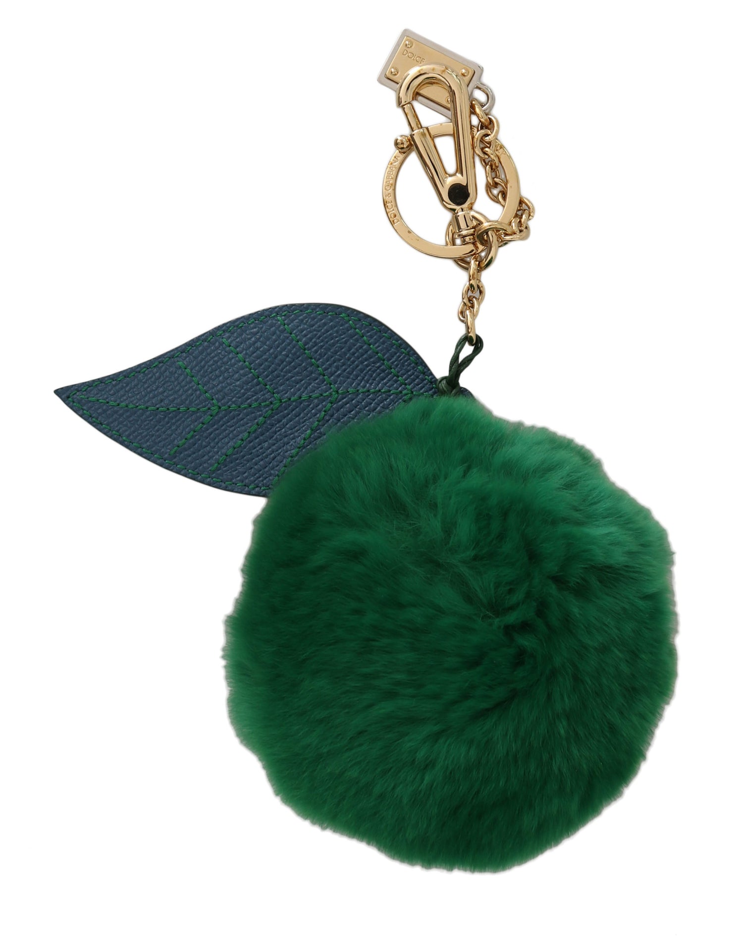 Green Leather Fur Gold Clasp Keyring Women Keychain