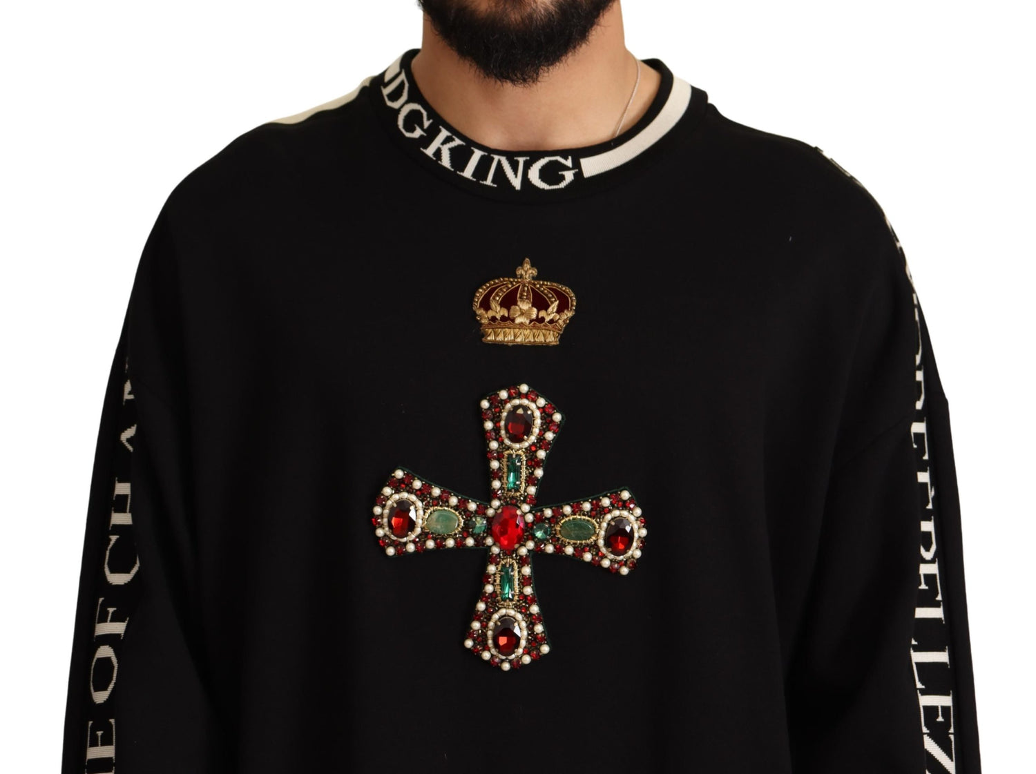 Black Cross Crown Crystals Sweatshirt Sweater