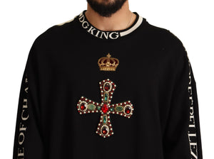Black Cross Crown Crystals Sweatshirt Sweater