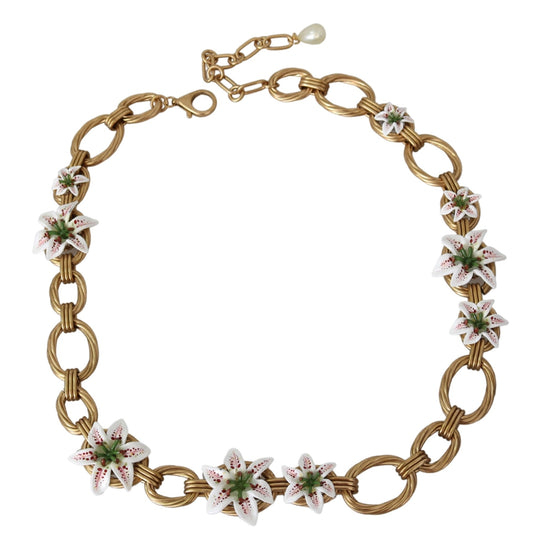 Gold Chain Lilium Floral Statement Large Jewelry Necklace