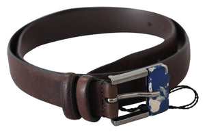 Brown Genuine Leather Silver Buckle Belt