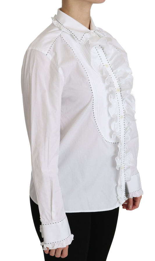 White Ruffle Collared Blouse Cotton  Top