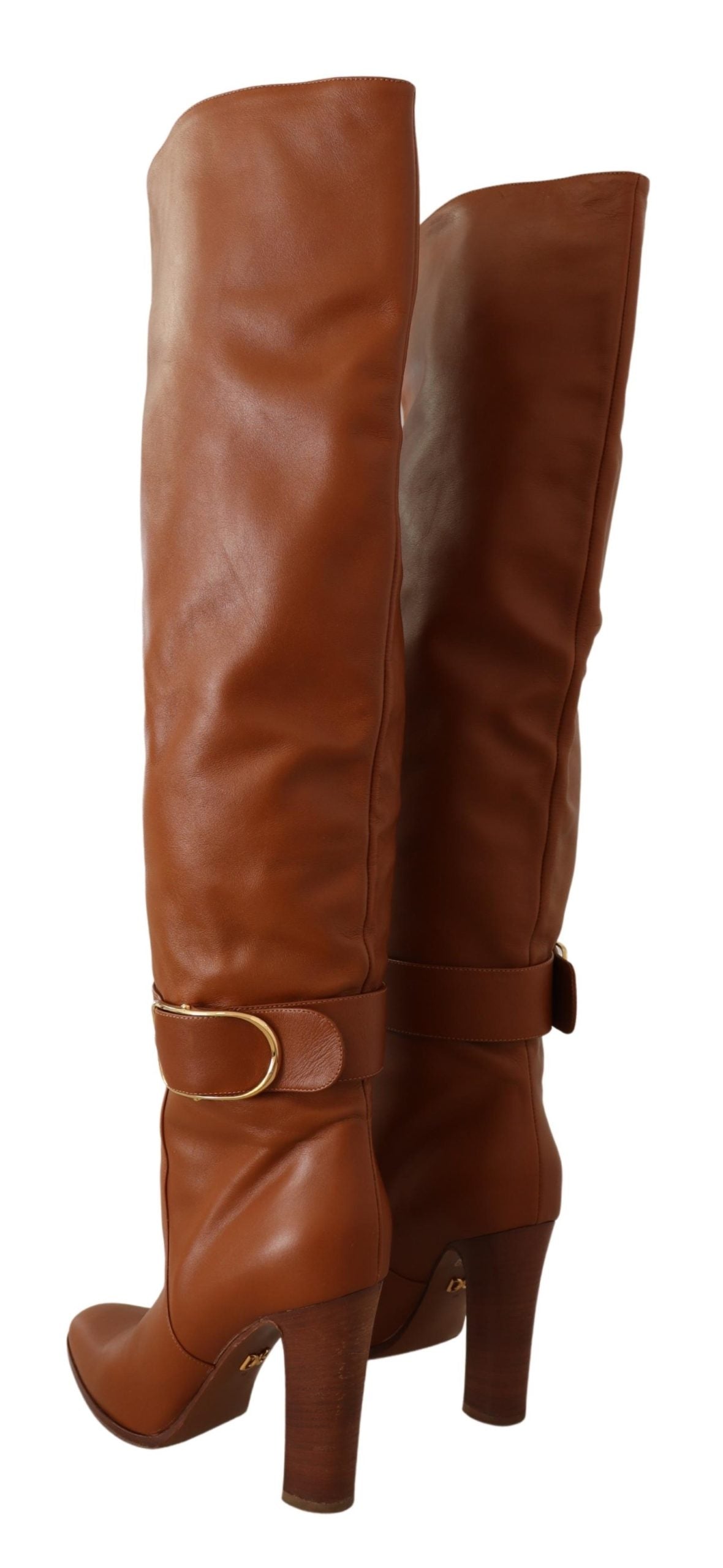 Brown Leather Gold Tone Buckle Boots
