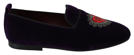 Purple Velvet Flats Heart Loafers Shoes