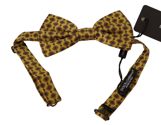Yellow Patterned Silk Adjustable Neck Papillon Bow Tie