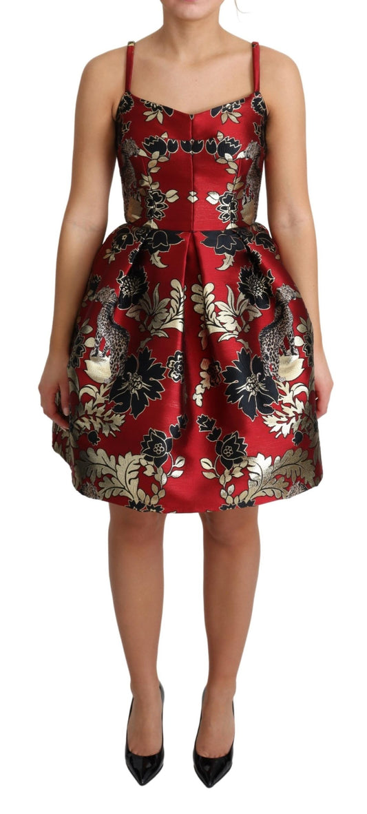 Red Floral Jacquard Sleeveless Mini Dress