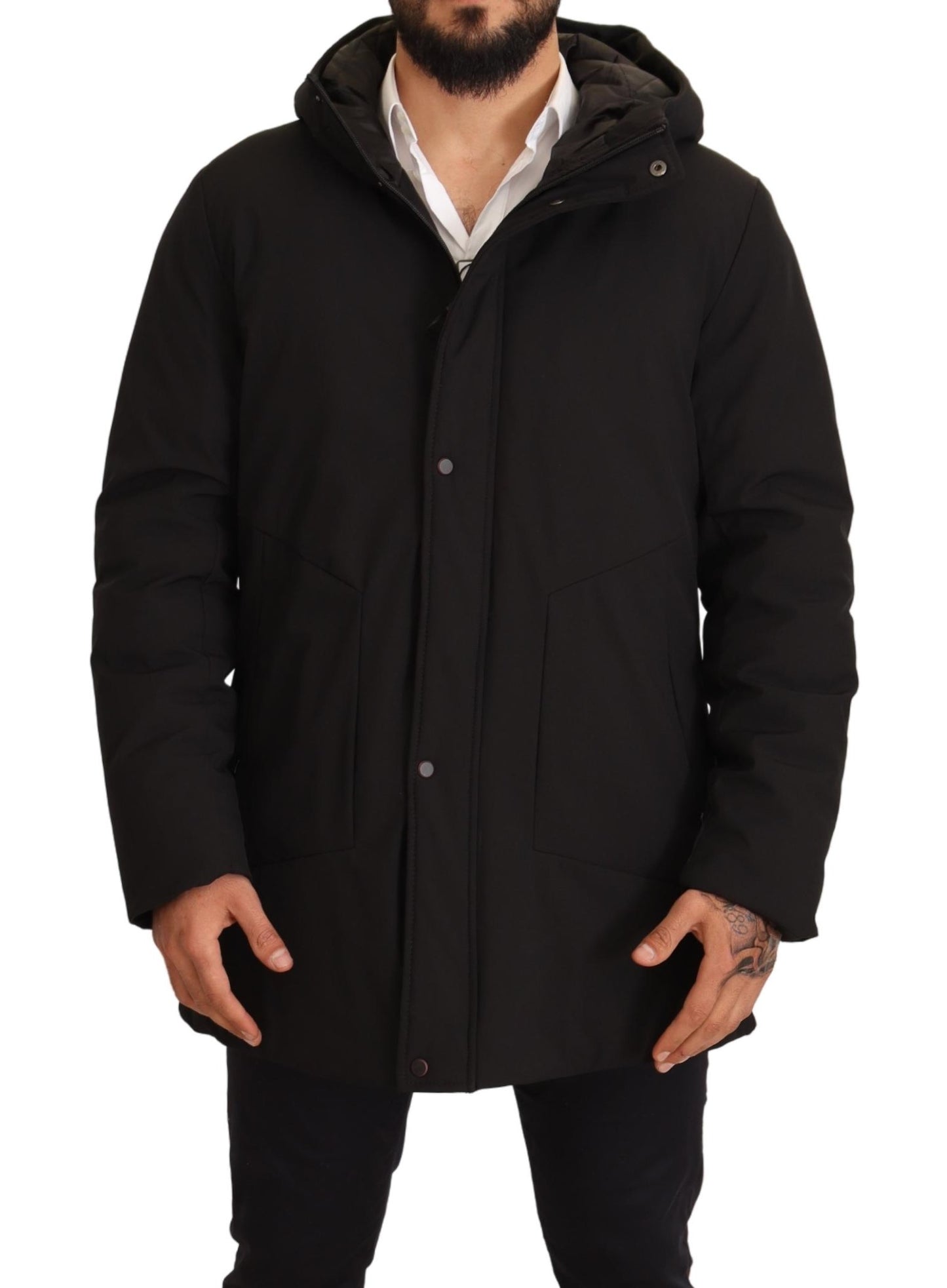Black Polyester Full Zip Windbreaker Jacket