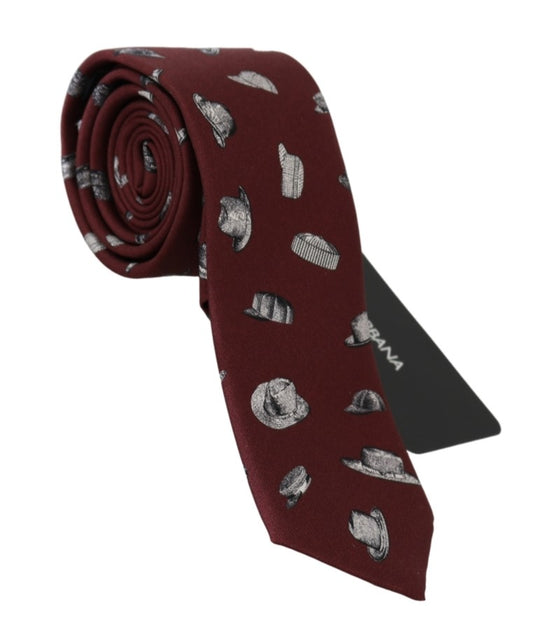 Bordeaux Hats Print Necktie 100% Silk Tie
