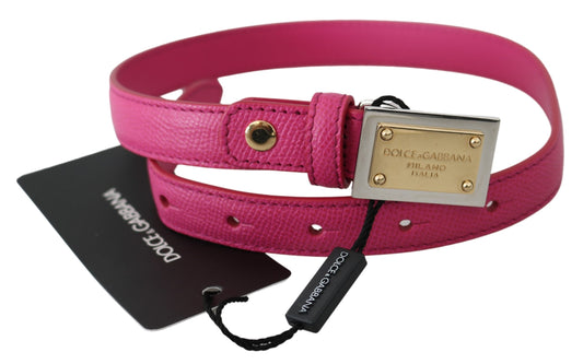 Pink Solid Leather Gold Logo Buckle Belt