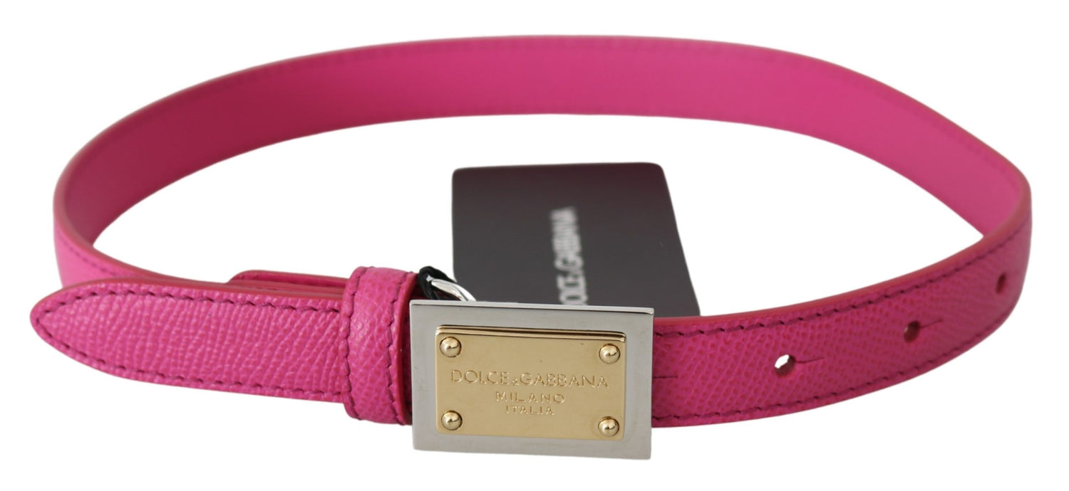 Pink Solid Leather Gold Logo Buckle Belt