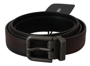 Solid Brown Leather Gray Buckle Belt