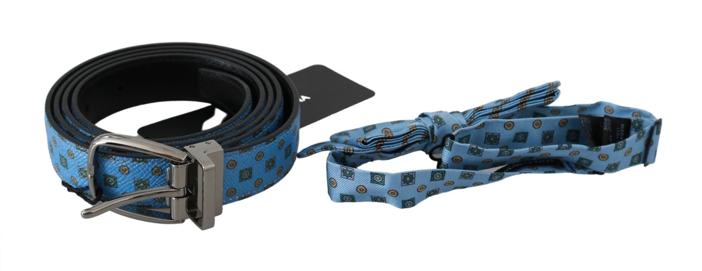 Blue Waist Men Leather Tie Silk Belt and Tie.