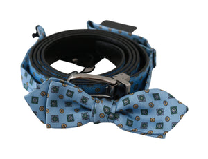 Blue Waist Men Leather Tie Silk Belt and Tie.