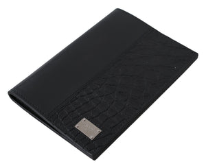 Black Bifold Passport Holder Men Exotic Leather Wallet