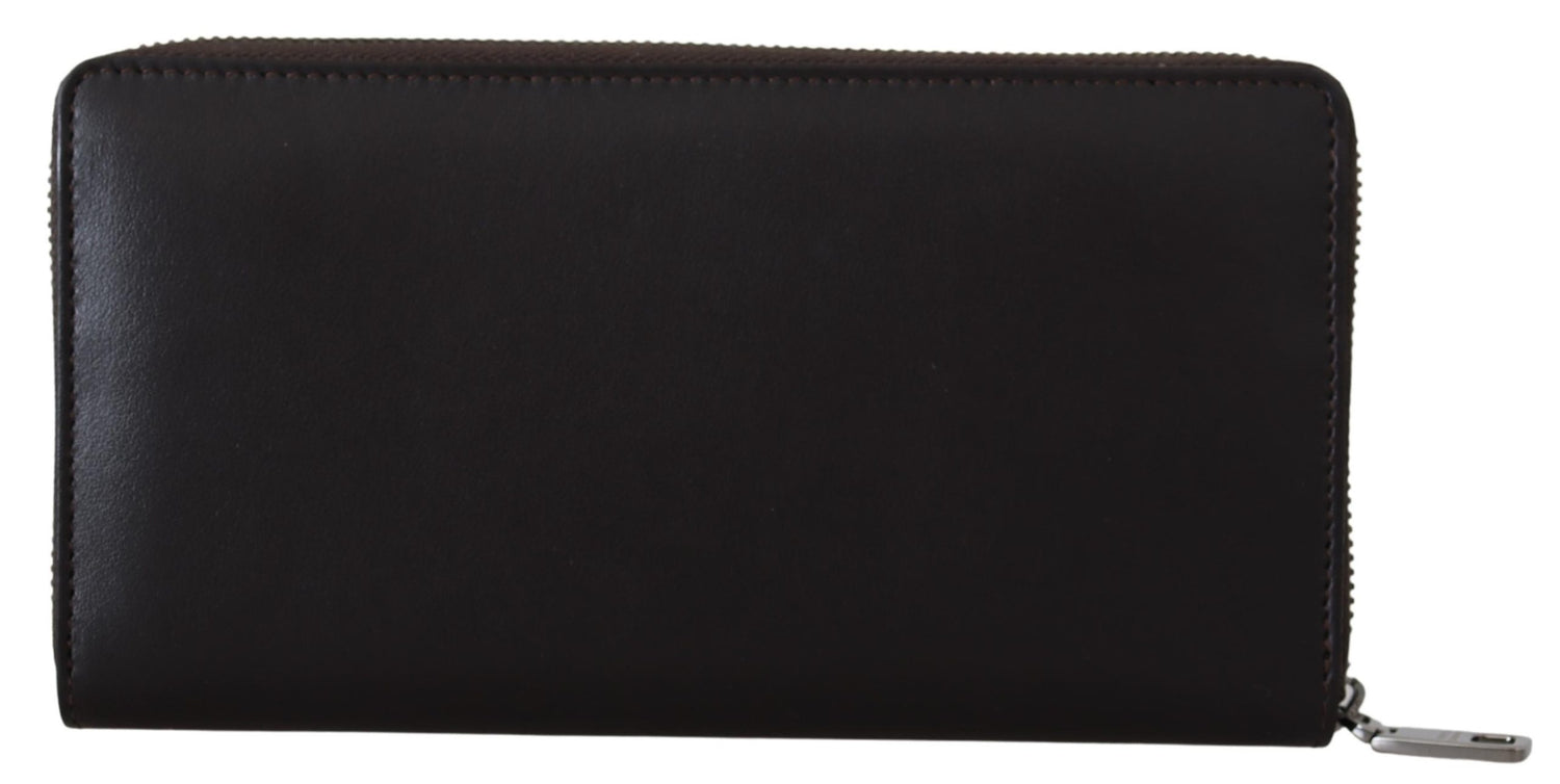 Brown Zip Around Continental Clutch Exotic Leather Wallet