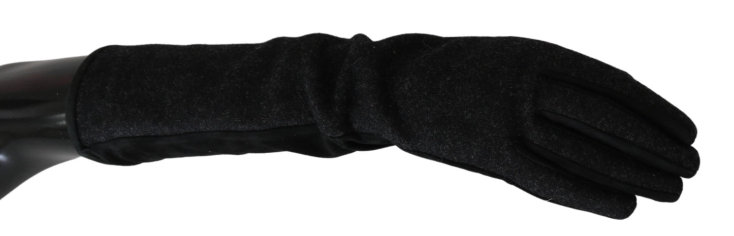 Black Gray Mid Arm Length Mittens Wool  Gloves