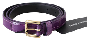 Purple Leather Gold Tone Buckle Crocodile Belt