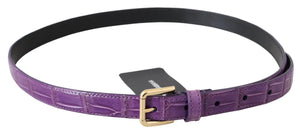 Purple Leather Gold Tone Buckle Crocodile Belt