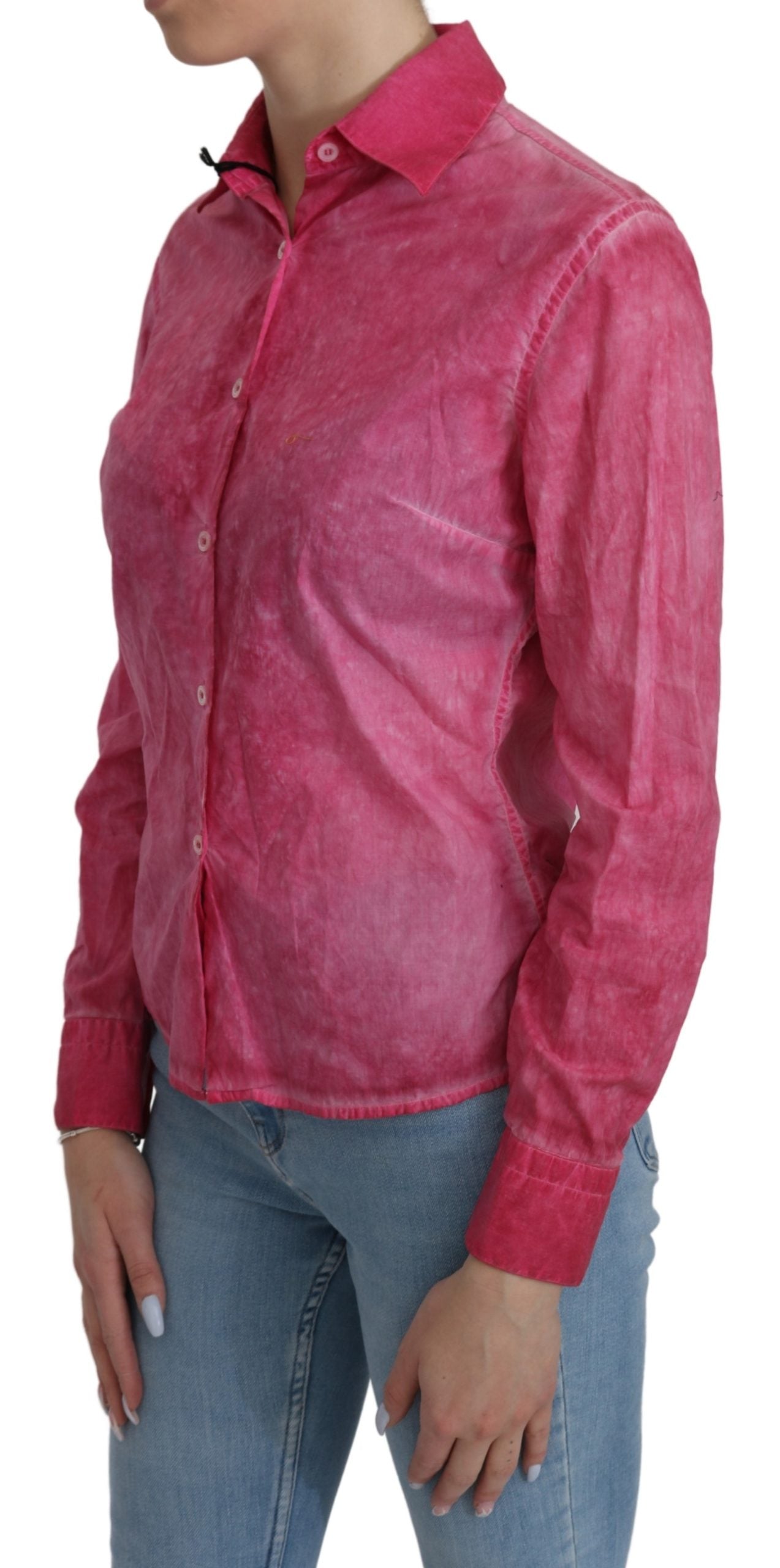 Pink Collared Long Sleeve Shirt Blouse Top