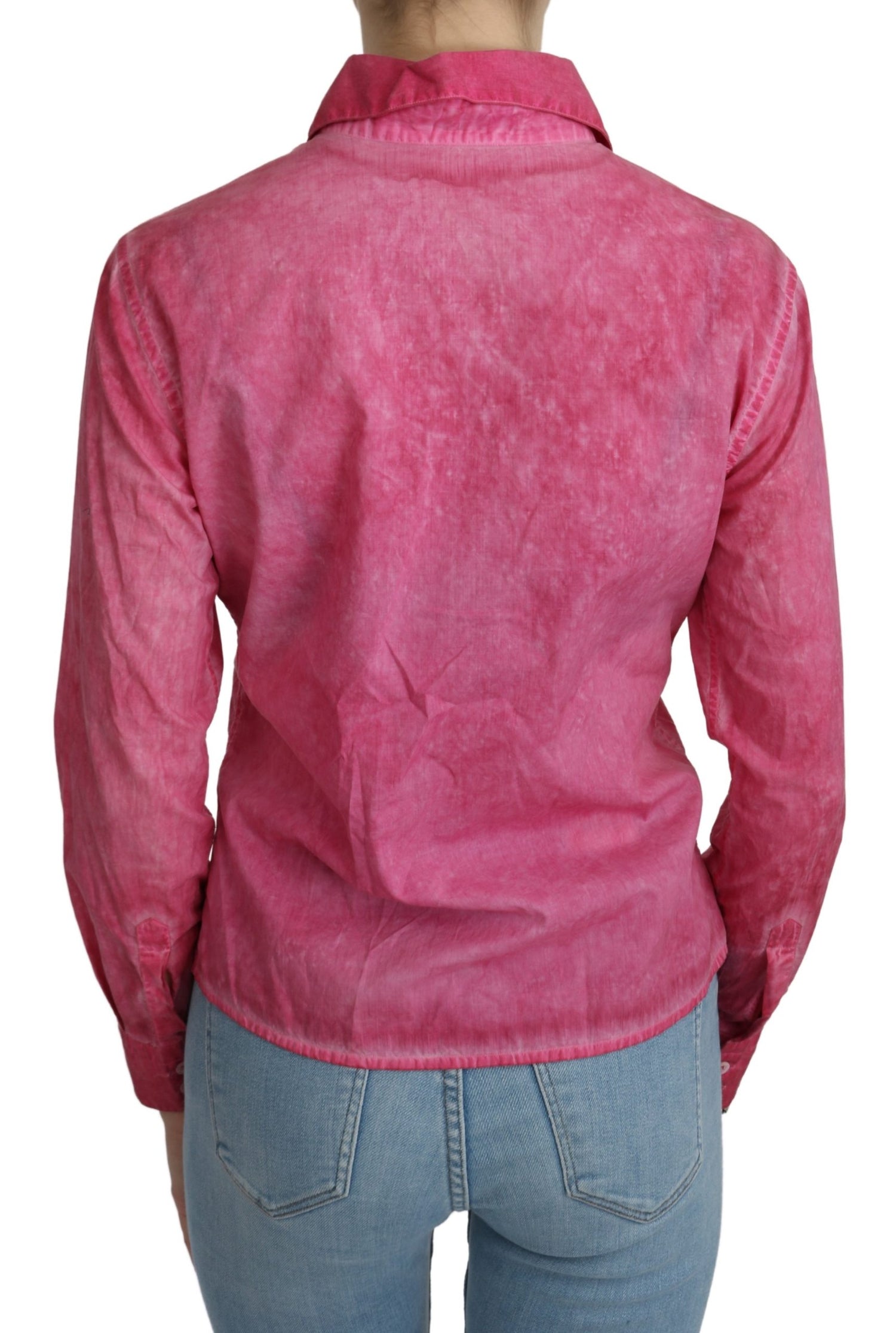 Pink Collared Long Sleeve Shirt Blouse Top