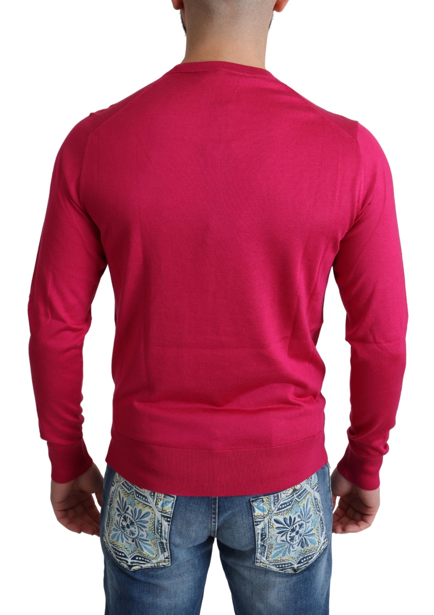 Pink Silk Crewneck Pullover Top Sweater