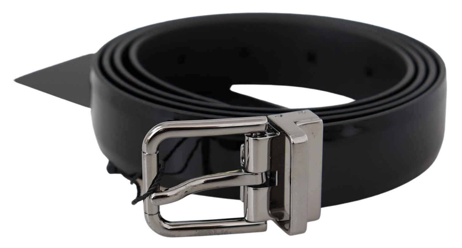 Black Leather Silver Buckle Cintura Belt