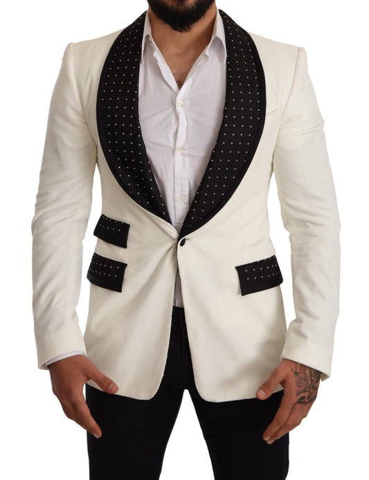 White Black Dotted Velvet Slim Coat Blazer