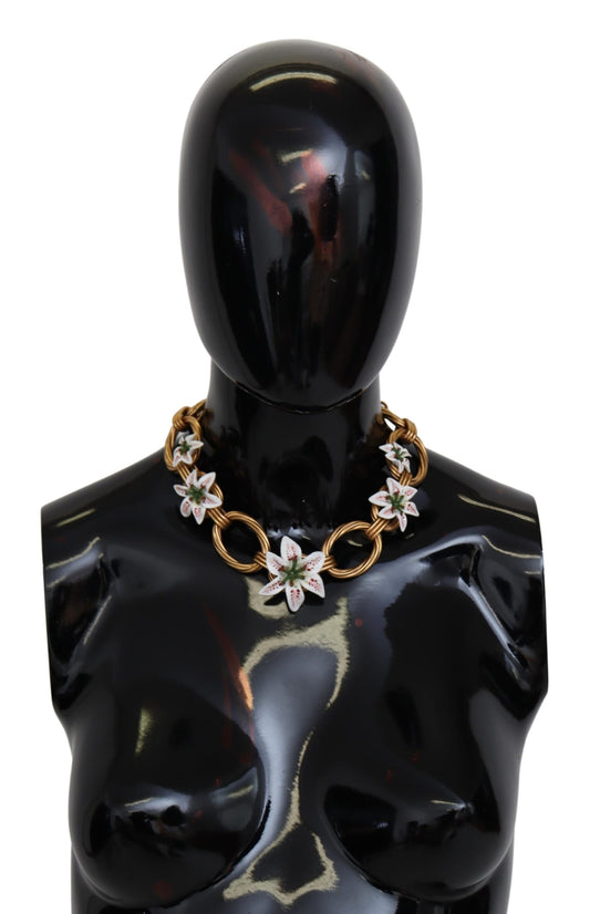 Gold Chain Lilium Floral Choker Statement Jewelry  Necklace