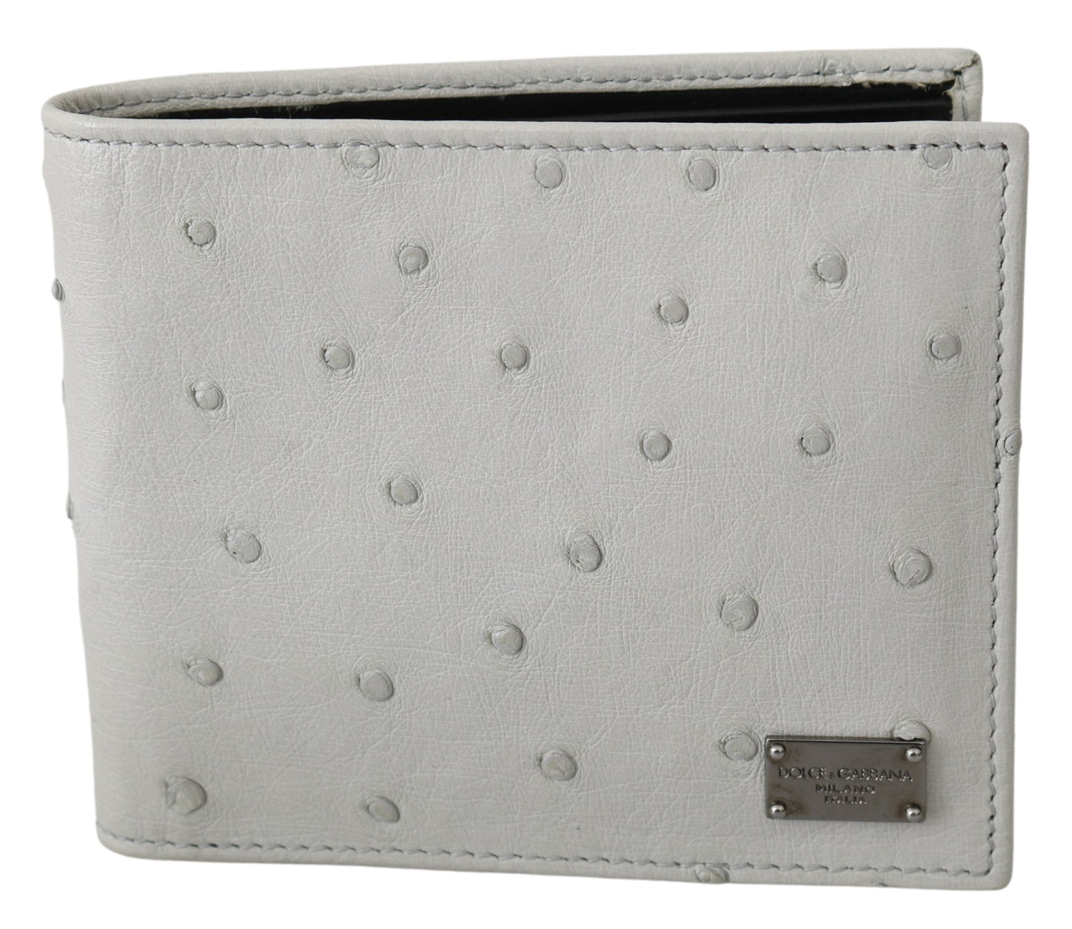 White Ostrich Leather Bifold Mens Card Bill Slot Wallet