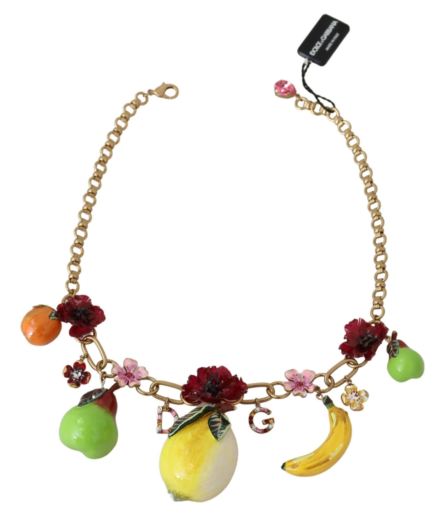 Fruit Pendant Flower Crystal DG Logo Gold Brass Necklace